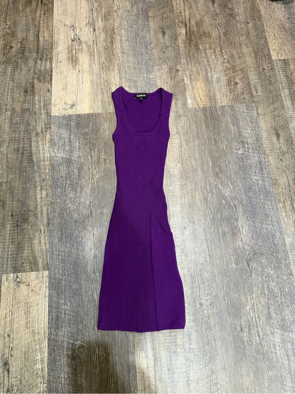 bebe Purple Sleeveless Ribbed Mini Dress
